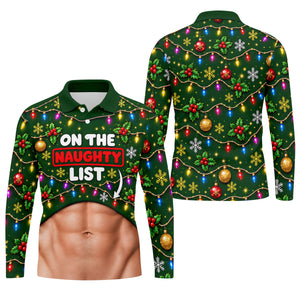 On The Naughty List Abs Christmas Golf Shirt, Mens Golf Apparel, Mens Golf Clothing
