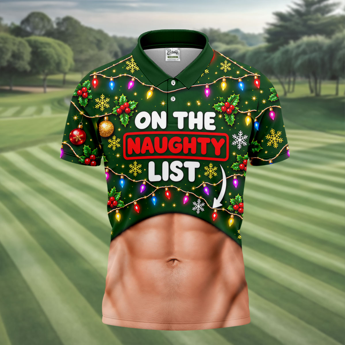 On The Naughty List Abs Christmas Golf Shirt, Mens Golf Apparel, Mens Golf Clothing