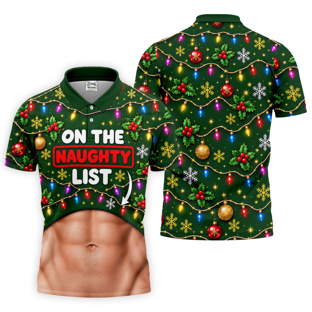 On The Naughty List Abs Christmas Golf Shirt, Mens Golf Apparel, Mens Golf Clothing