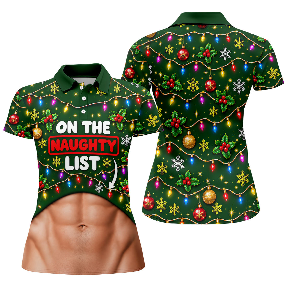 On The Naughty List Abs Christmas Golf Shirt, Ladies Golf Tops, Golf Shirts For Women