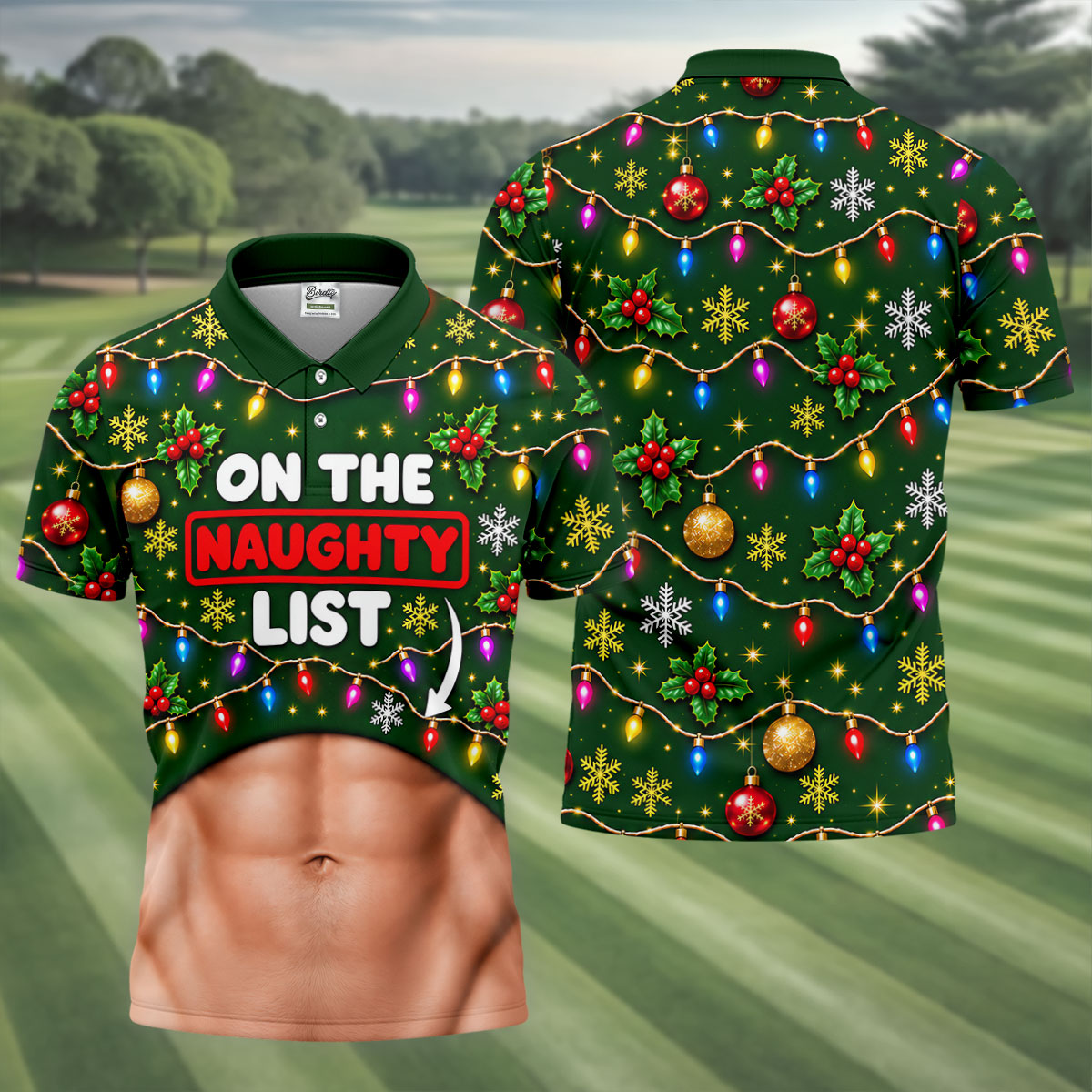 On The Naughty List Abs Christmas Golf Shirt, Mens Golf Apparel, Mens Golf Clothing