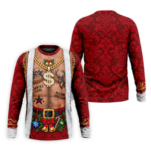 Santa's Gang Hairy Chest Christmas Golf Shirt, Mens Golf Apparel, Golf Gifts For Men