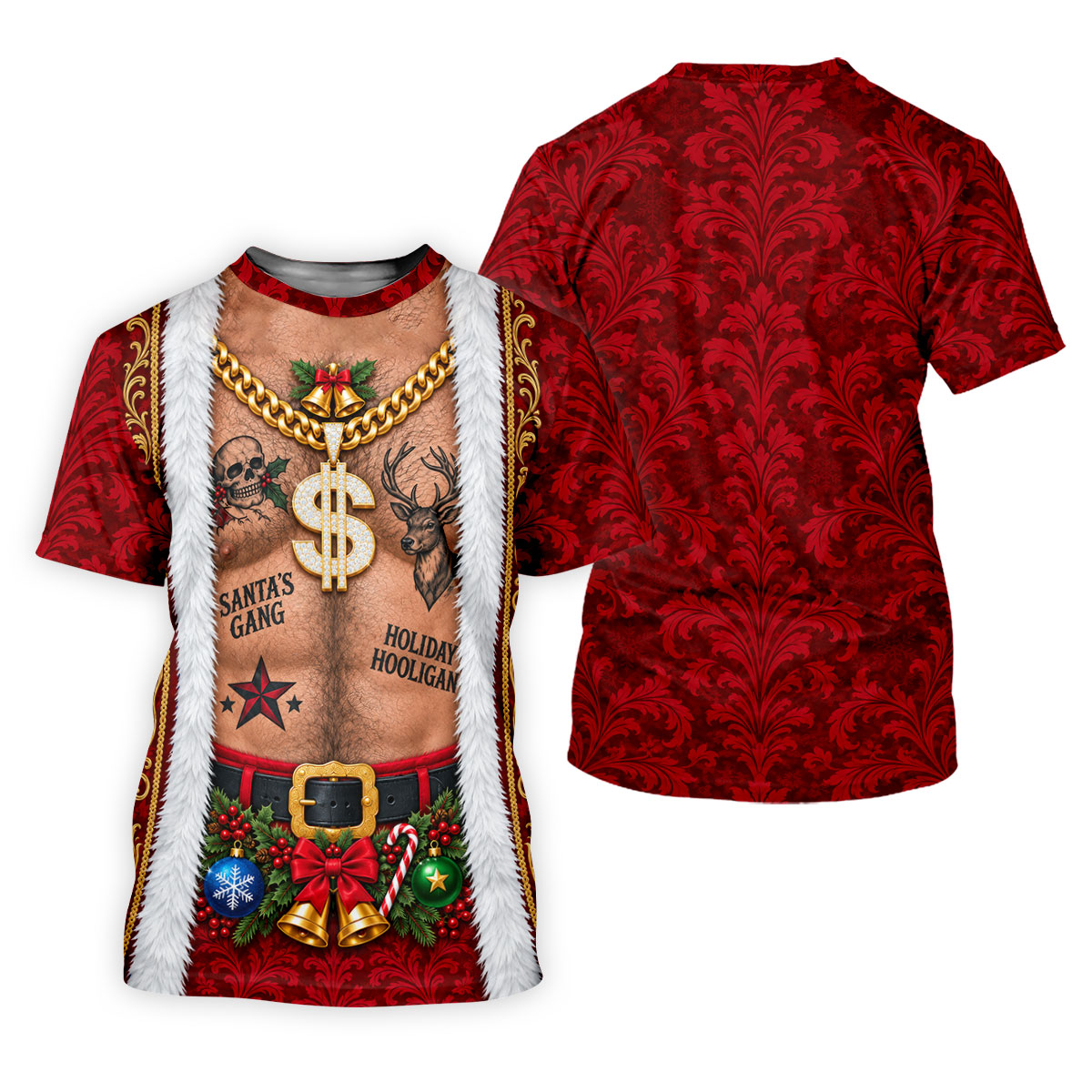 Santa's Gang Hairy Chest Christmas Golf Shirt, Womens Golf Tops, Ladies Golf Apparel