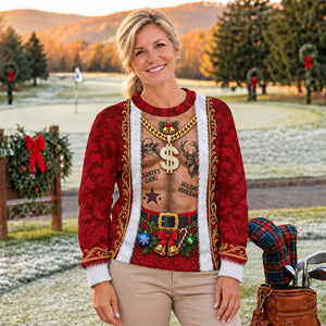 Santa's Gang Hairy Chest Ugly Christmas Sweater, Ugly Sweater Party, Golf Lover Gifts