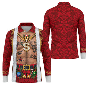 Santa's Gang Hairy Chest Christmas Golf Shirt, Mens Golf Apparel, Golf Gifts For Men