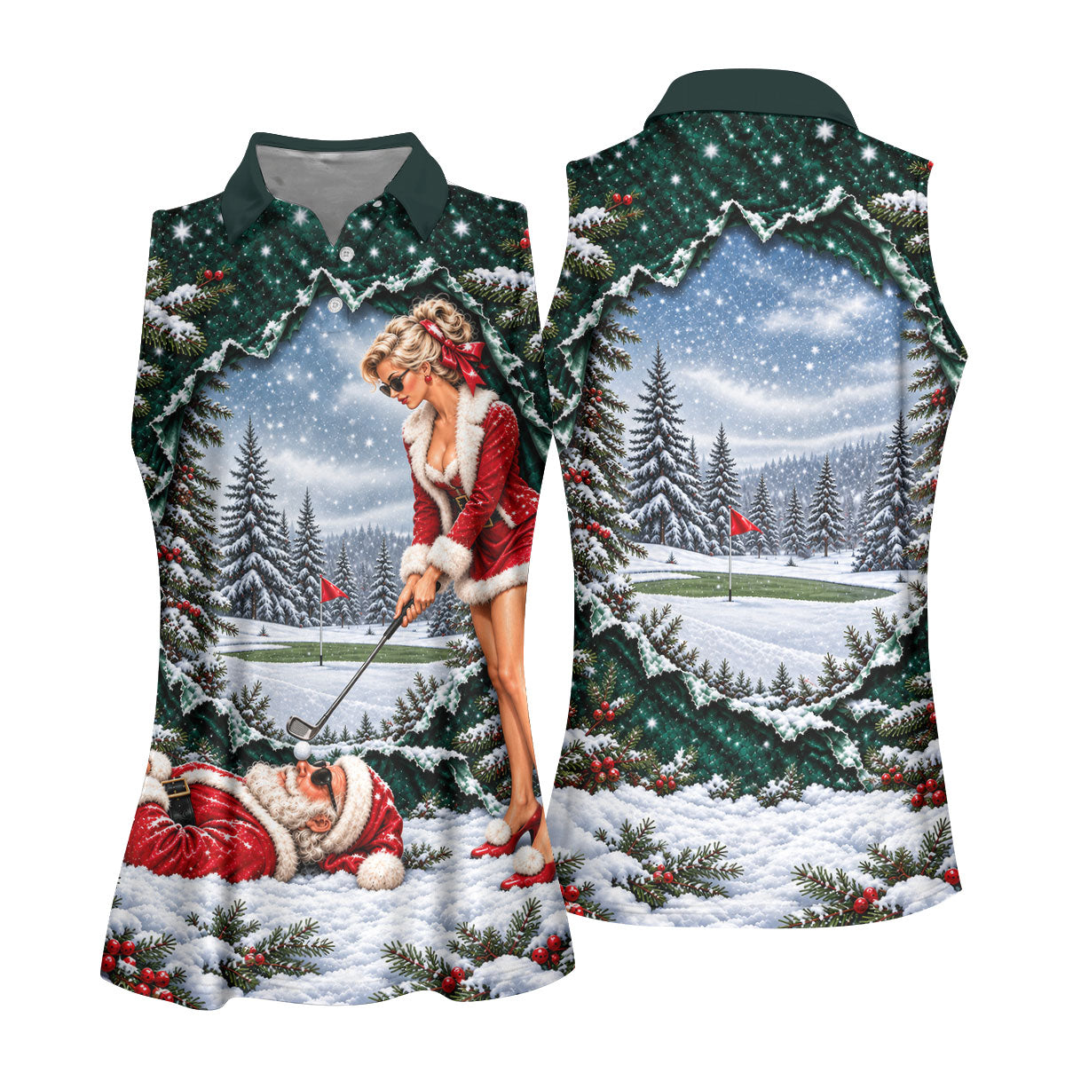 Pin Up Santa Girl Golfer Christmas Golf Shirt, Ladies Golf Apparel, Ladies Golf Tops