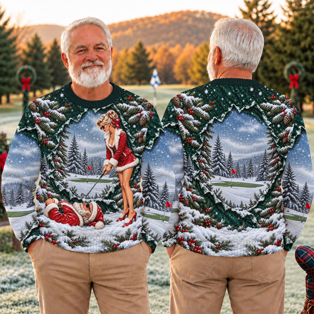 Pin Up Santa Girl Golfer Ugly Christmas Sweater, Christmas Golf Gift, Christmas Gifts