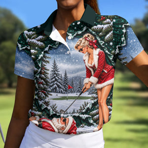 Pin Up Santa Girl Golfer Christmas Golf Shirt, Ladies Golf Apparel, Ladies Golf Tops