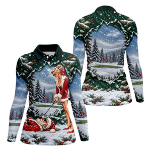 Pin Up Santa Girl Golfer Christmas Golf Shirt, Ladies Golf Apparel, Ladies Golf Tops