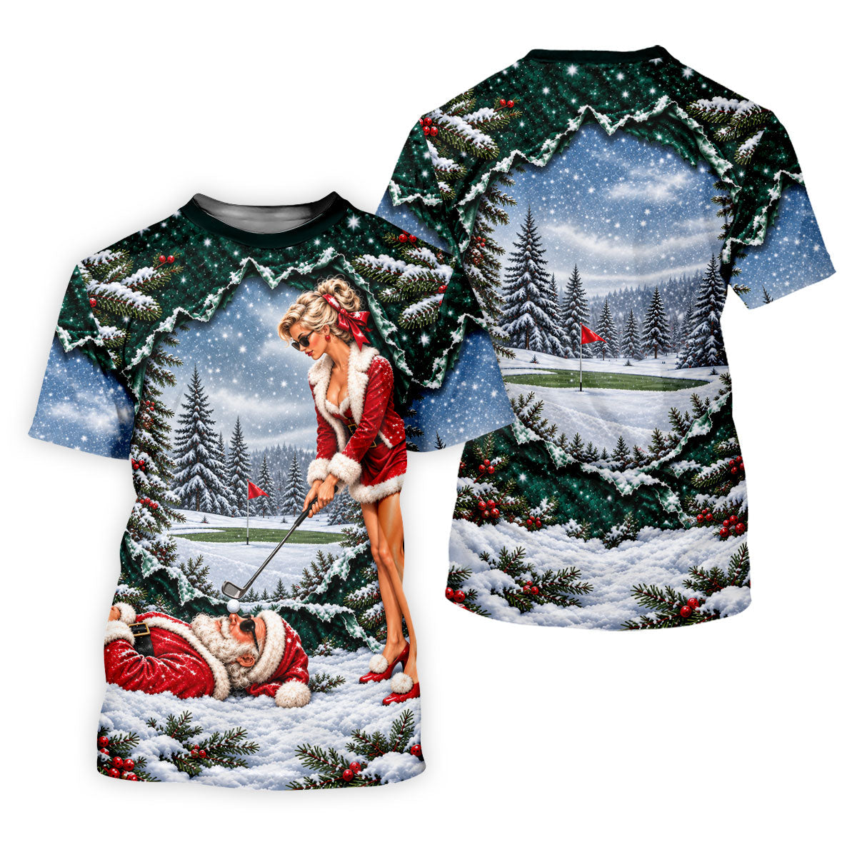 Pin Up Santa Girl Golfer Christmas Golf Shirt, Ladies Golf Apparel, Ladies Golf Tops
