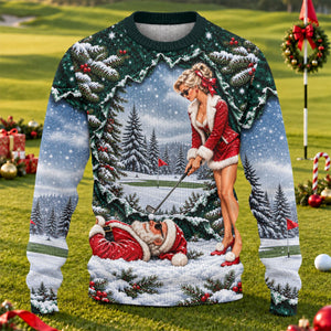 Pin Up Santa Girl Golfer Ugly Christmas Sweater, Christmas Golf Gift, Christmas Gifts