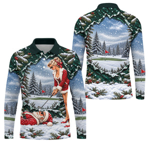 Pin Up Santa Girl Golfer Christmas Golf Shirt, Mens Golf Clothing, Mens Golf Shirts