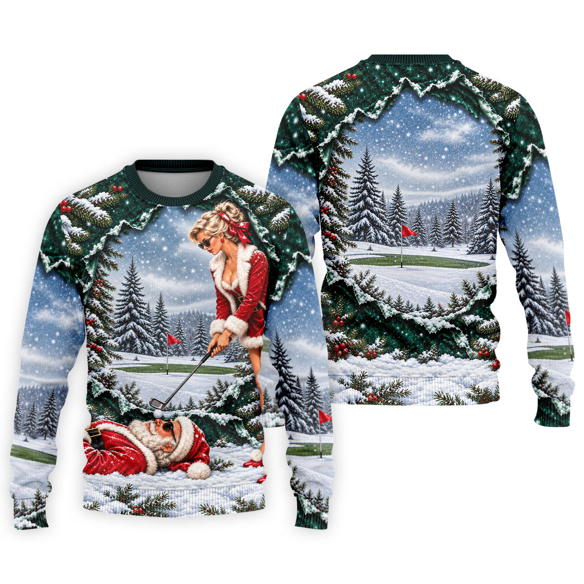 Pin Up Santa Girl Golfer Christmas Golf Shirt, Mens Golf Clothing, Mens Golf Shirts