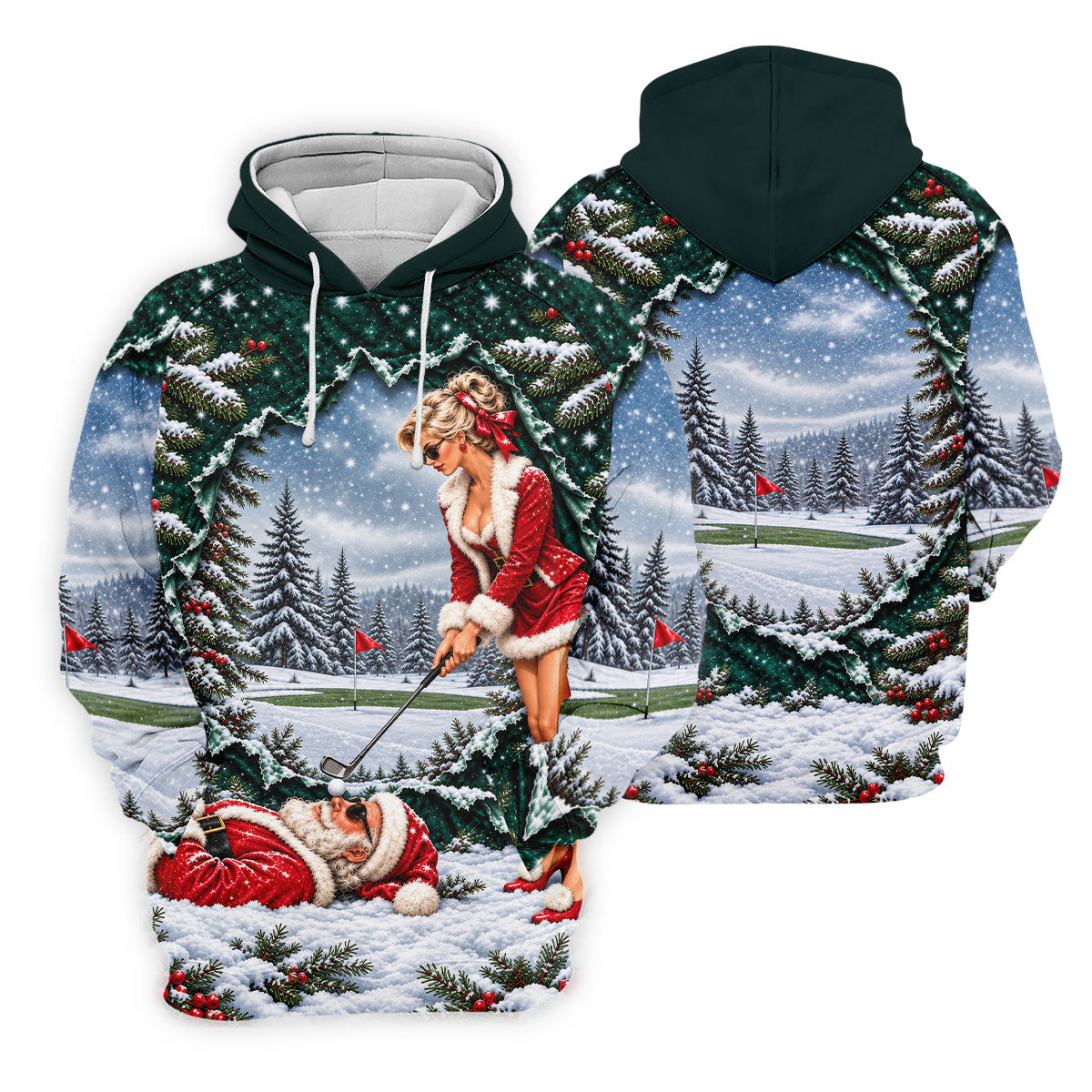 Pin Up Santa Girl Golfer Christmas Golf Shirt, Mens Golf Clothing, Mens Golf Shirts