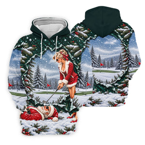 Pin Up Santa Girl Golfer Christmas Golf Shirt, Mens Golf Clothing, Mens Golf Shirts