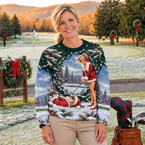 Pin Up Santa Girl Golfer Ugly Christmas Sweater, Christmas Golf Gift, Christmas Gifts