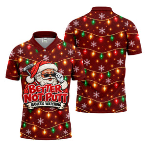 Better Not Putt Santa Christmas Golf Shirt, Funny Mens Golf Shirts, Mens Golf Apparel
