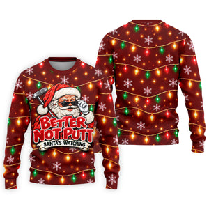 Better Not Putt Santa Christmas Golf Shirt, Funny Mens Golf Shirts, Mens Golf Apparel
