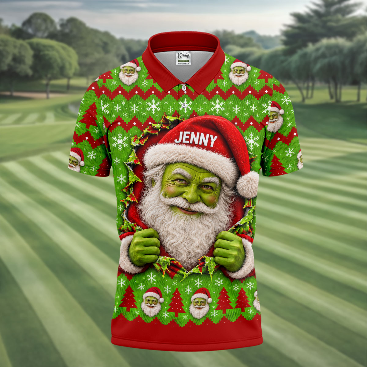 Custom Name Green Santa Christmas Golf Shirt, Golf Gifts For Men, Golf Polo For Men