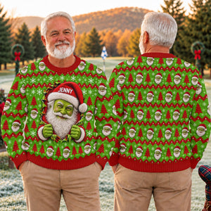 Custom Name Green Santa Ugly Christmas Sweater, Funny Xmas Gift, Christmas Gifts