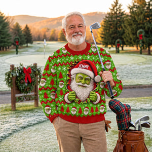 Custom Name Green Santa Ugly Christmas Sweater, Funny Xmas Gift, Christmas Gifts