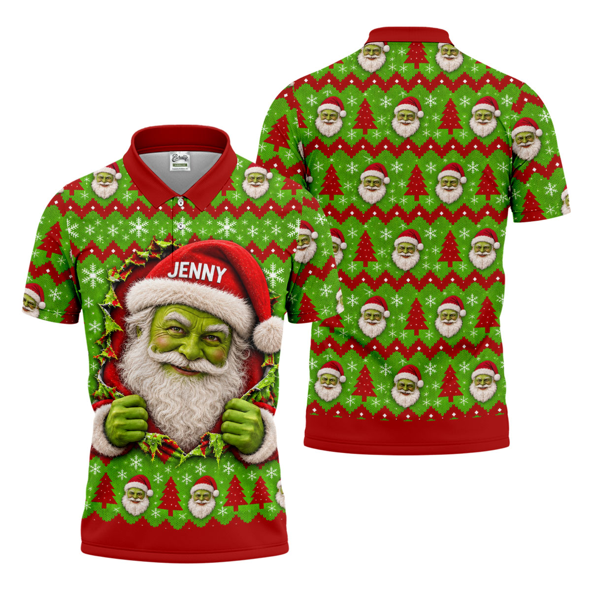 Custom Name Green Santa Christmas Golf Shirt, Golf Gifts For Men, Golf Polo For Men