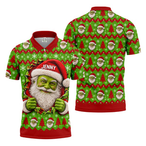 Custom Name Green Santa Christmas Golf Shirt, Golf Gifts For Men, Golf Polo For Men