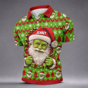 Custom Name Green Santa Christmas Golf Shirt, Golf Gifts For Men, Golf Polo For Men