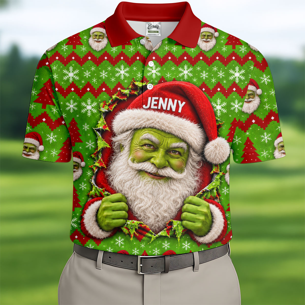 Custom Name Green Santa Christmas Golf Shirt, Golf Gifts For Men, Golf Polo For Men