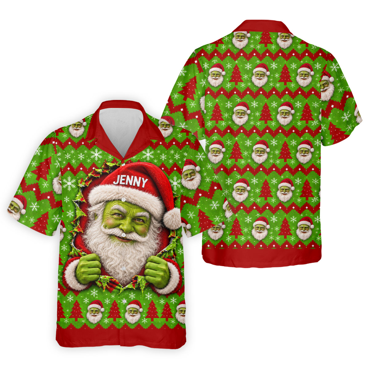 Custom Name Green Santa Christmas Golf Shirt, Golf Gifts For Men, Golf Polo For Men