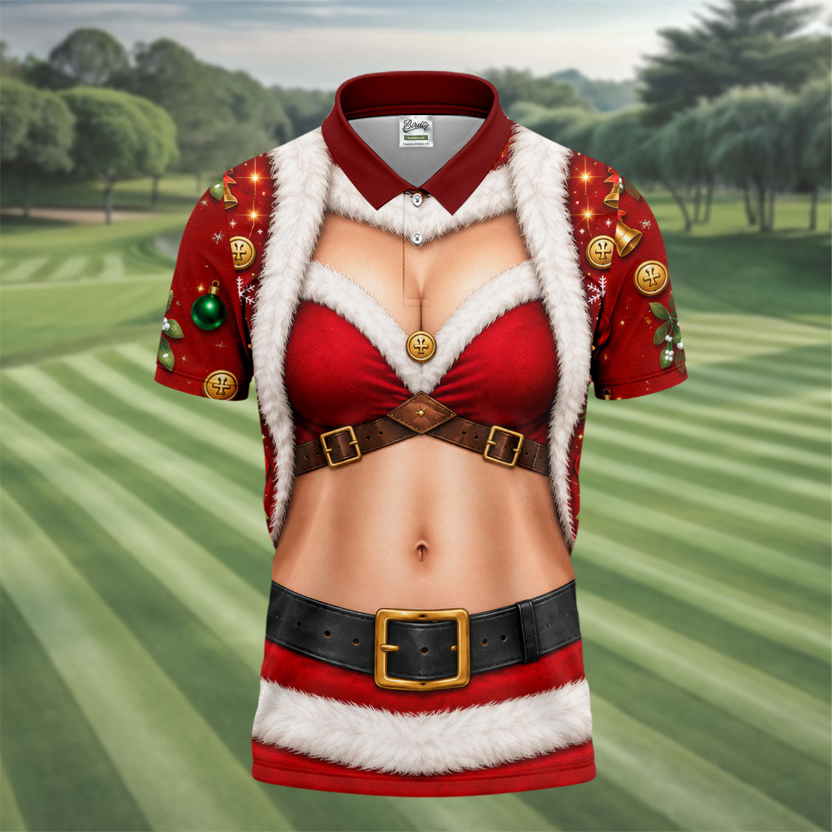 Santa Bikini Abs Vest Christmas Golf Shirt, Mens Golf Shirts, Golf Gifts For Men