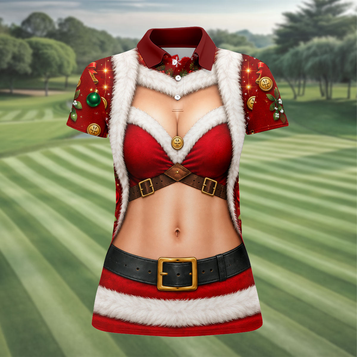 Santa Bikini Abs Vest Christmas Golf Shirt, Ladies Golf Shirts, Golf Gifts For Women