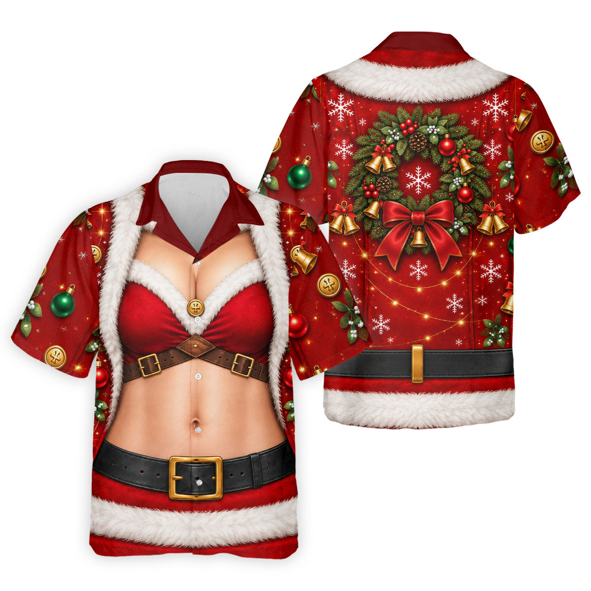 Santa Bikini Abs Vest Christmas Golf Shirt, Mens Golf Shirts, Golf Gifts For Men