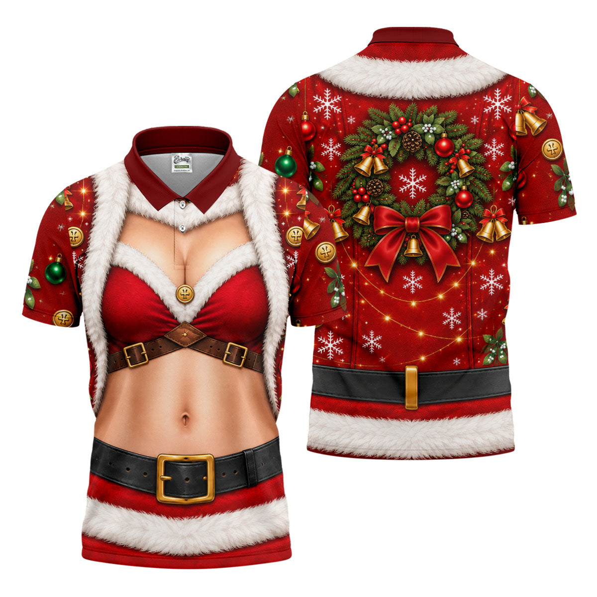 Santa Bikini Abs Vest Christmas Golf Shirt, Mens Golf Shirts, Golf Gifts For Men
