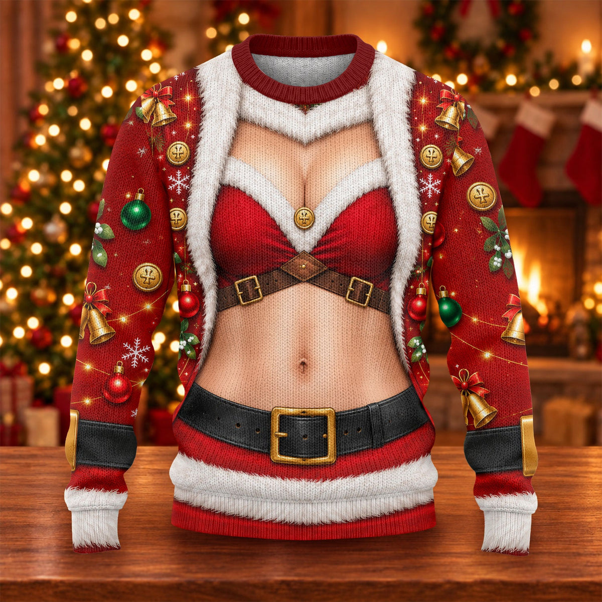 Santa Bikini Abs Vest Ugly Christmas Sweater, Golf Lover Gifts, Funny Holiday Sweater