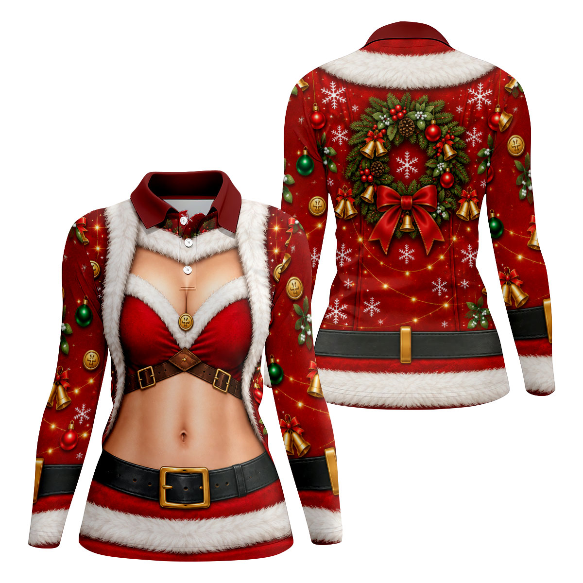 Santa Bikini Abs Vest Christmas Golf Shirt, Ladies Golf Shirts, Golf Gifts For Women