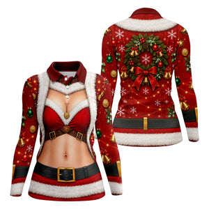 Santa Bikini Abs Vest Christmas Golf Shirt, Ladies Golf Shirts, Golf Gifts For Women