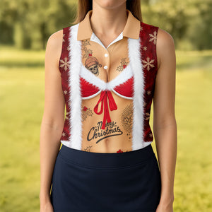 Merry Bikini Tattoo Santa Christmas Golf Shirt, Womens Golf Apparel, Ladies Golf Tops