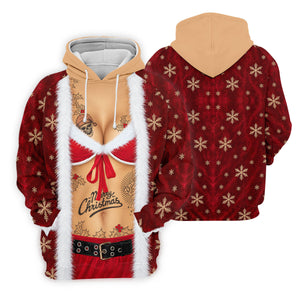 Merry Bikini Tattoo Santa Christmas Golf Shirt, Womens Golf Apparel, Ladies Golf Tops