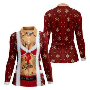 Merry Bikini Tattoo Santa Christmas Golf Shirt, Womens Golf Apparel, Ladies Golf Tops