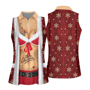 Merry Bikini Tattoo Santa Christmas Golf Shirt, Womens Golf Apparel, Ladies Golf Tops