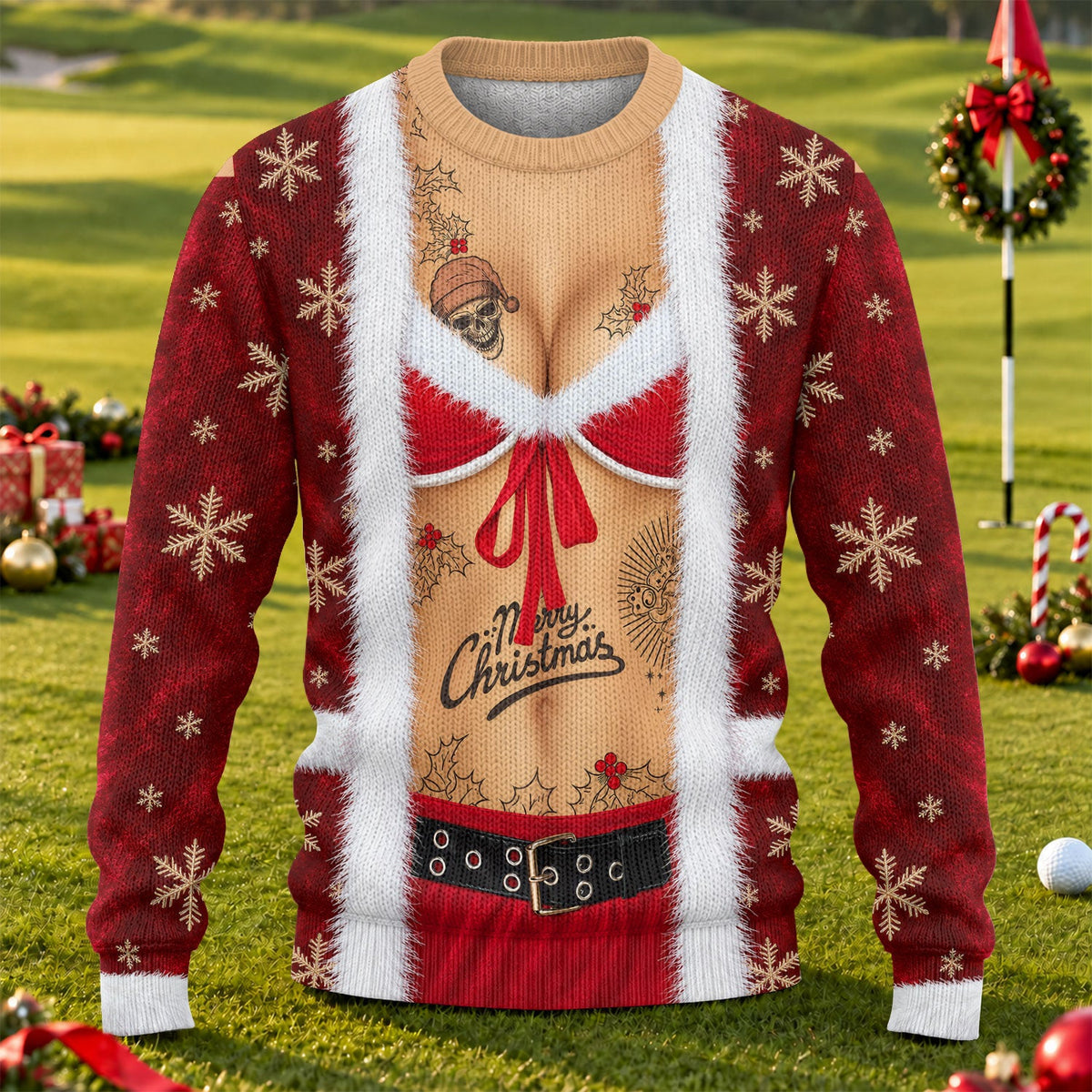 Merry Bikini Tattoo Santa Ugly Christmas Sweater, Golf Lover Gifts, Christmas Gifts