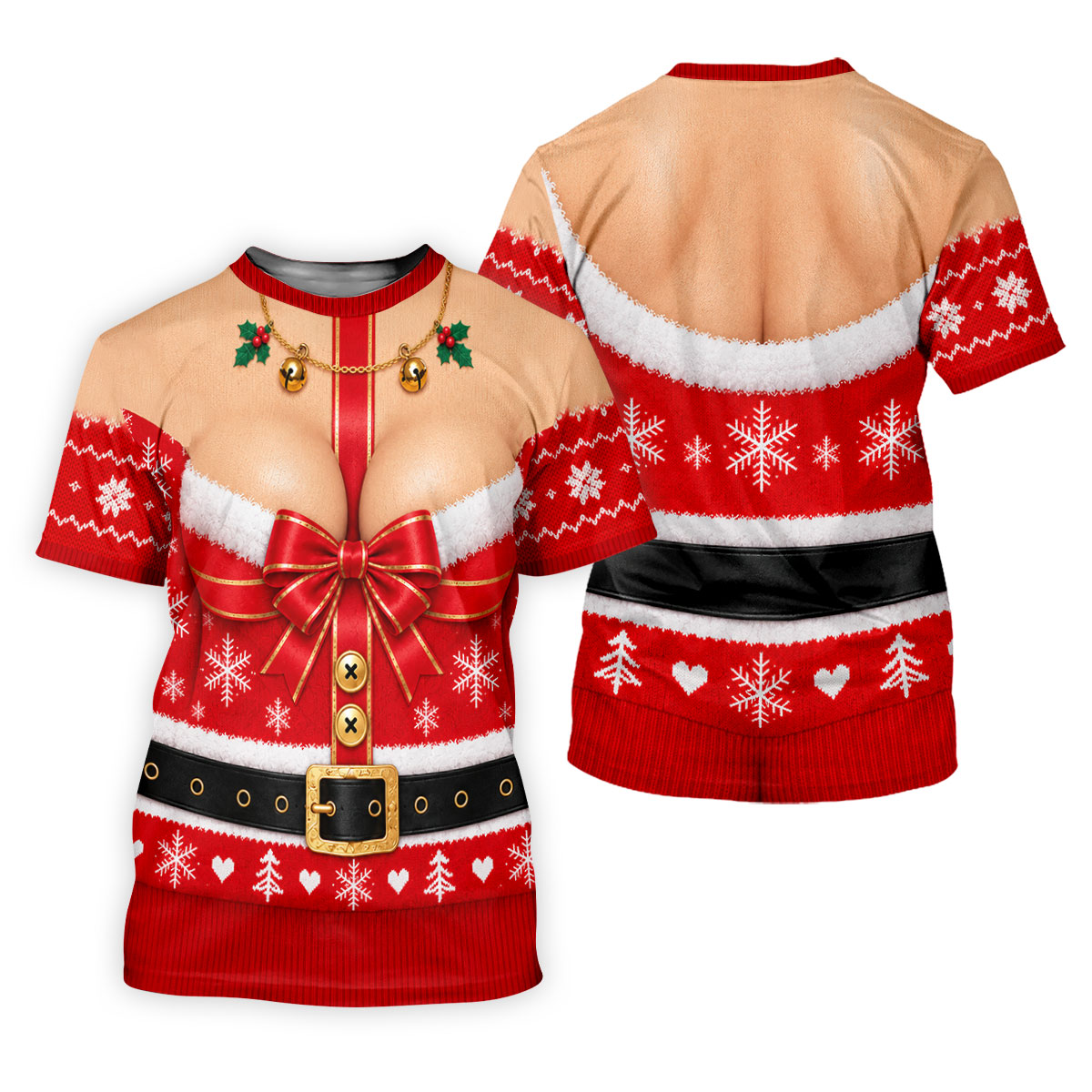 Busty Mrs Claus Red Bow Christmas Golf Shirt, Mens Golf Apparel, Golf Gifts For Men