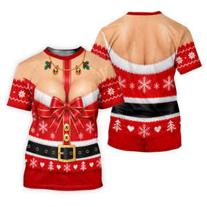 Busty Mrs Claus Red Bow Christmas Golf Shirt, Mens Golf Apparel, Golf Gifts For Men