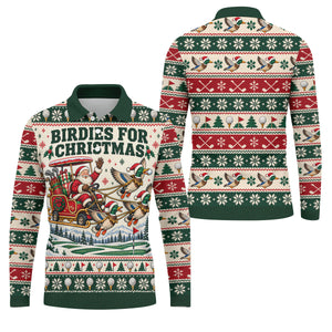 Birdies Santa Duck Sleigh Christmas Golf Shirt, Mens Golf Shirts, Mens Golf Apparel