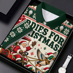Birdies Santa Duck Sleigh Christmas Golf Shirt, Mens Golf Shirts, Mens Golf Apparel