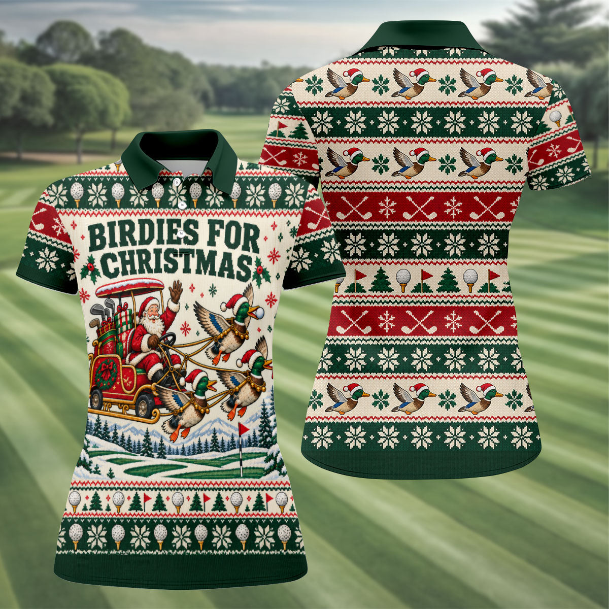 Birdies Santa Duck Sleigh Christmas Golf Shirt, Womens Golf Apparel, Ladies Golf Tops