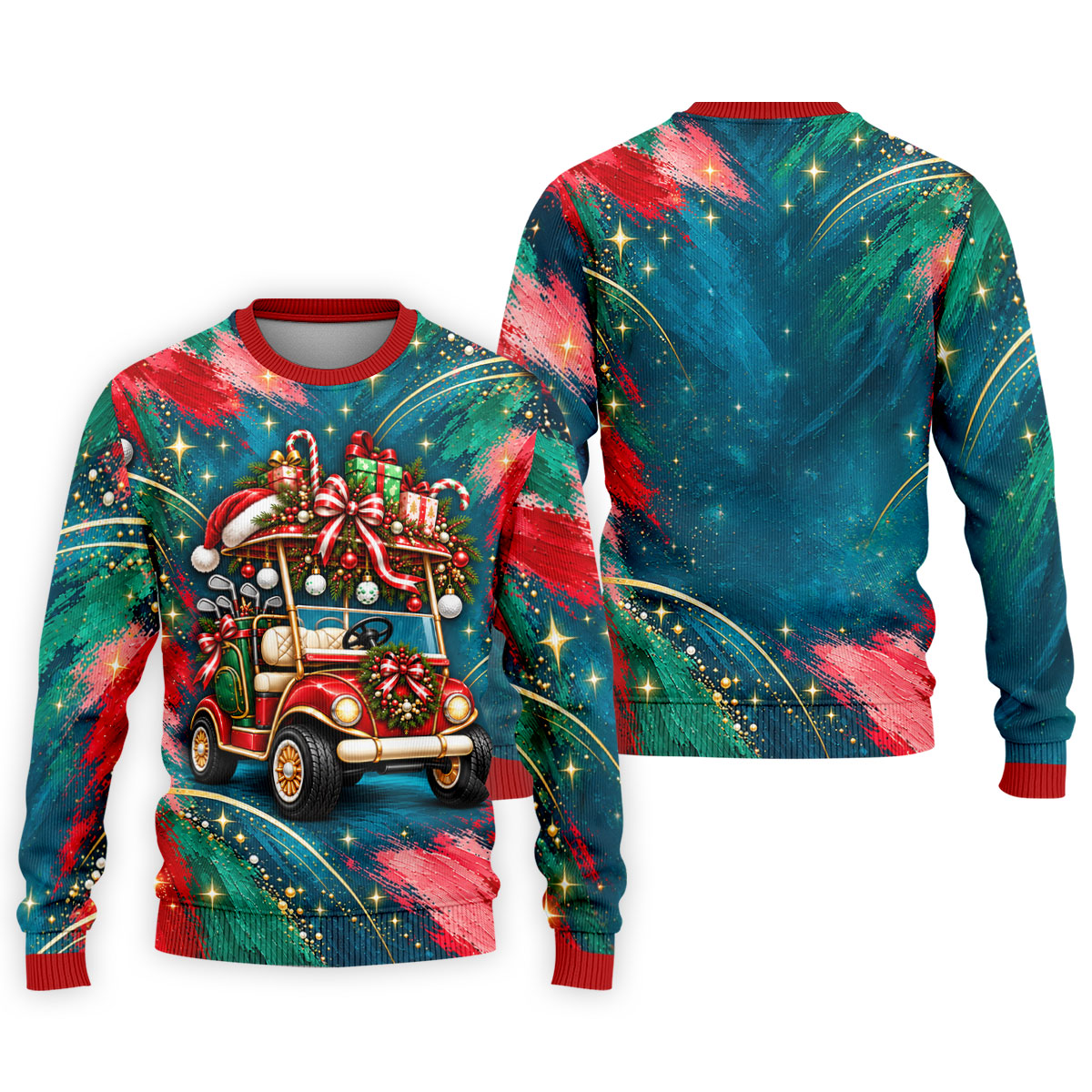 Santa Gift Golf Cart Christmas Golf Shirt, Mens Holiday Golf Shirts, Mens Golf Shirts