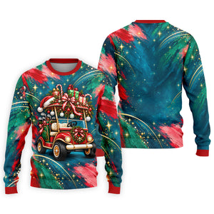 Santa Gift Golf Cart Christmas Golf Shirt, Mens Holiday Golf Shirts, Mens Golf Shirts