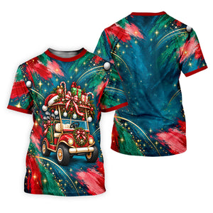 Santa Gift Golf Cart Christmas Golf Shirt, Mens Holiday Golf Shirts, Mens Golf Shirts